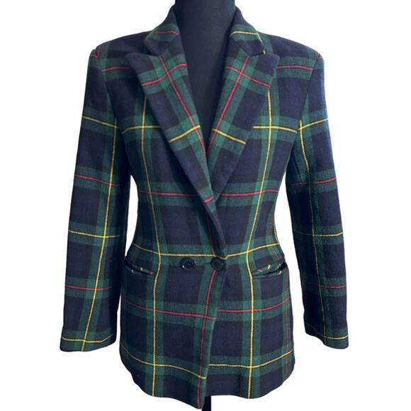 Sandro Paris Dark Green Plaid Wool Blend Double Breasted Blazer Size 36 … - Picture 1 of 11